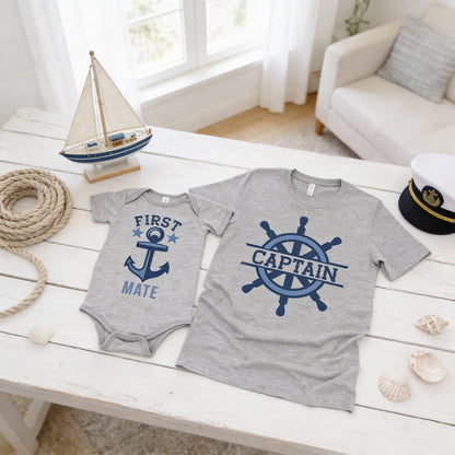 father son shirts - nautical captain & first mate - father's day gifts - toddler baby Joyful Moose