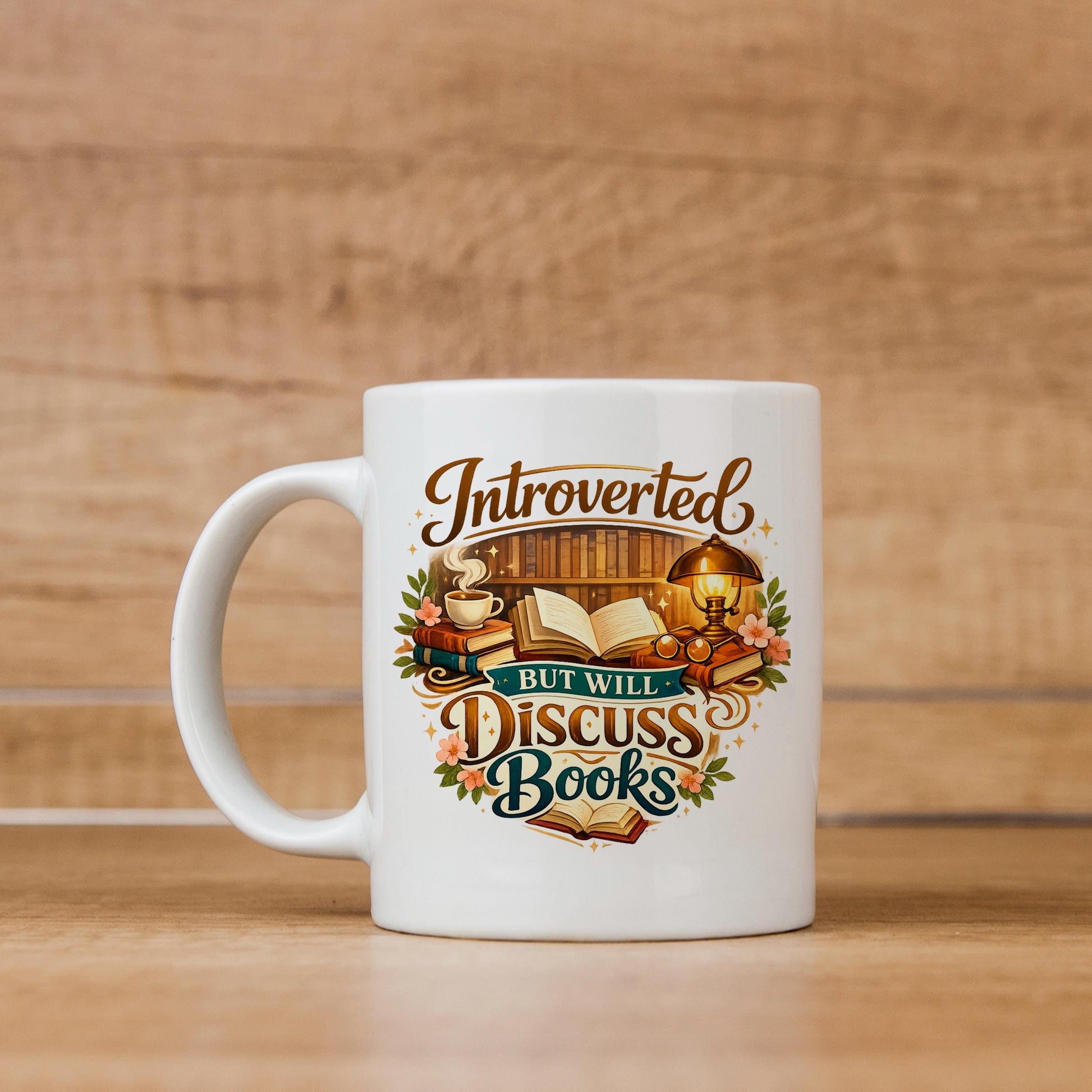 Introverted Book Lover Mug – Colorful Ceramic Coffee Cup with Witty Quote Joyful Moose