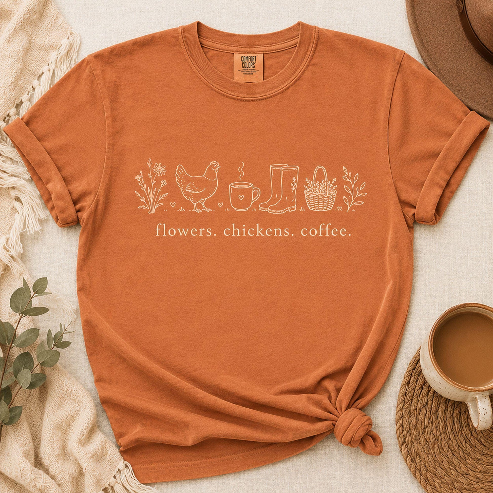 Chicken Mom Shirt - Comfort Colors Tee | Country Living Shirt With Cozy Coffee Vibe Joyful Moose