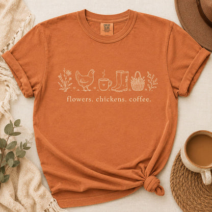 Chicken Mom Shirt - Comfort Colors Tee | Country Living Shirt With Cozy Coffee Vibe Joyful Moose