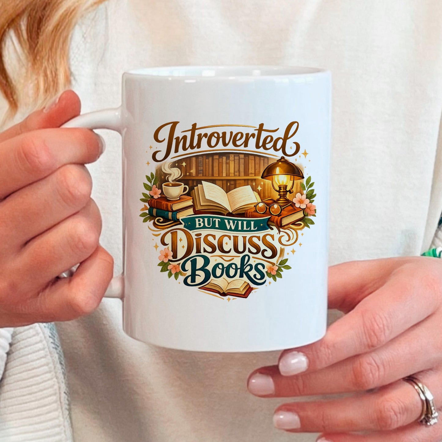 Introverted Book Lover Mug – Colorful Ceramic Coffee Cup with Witty Quote Joyful Moose