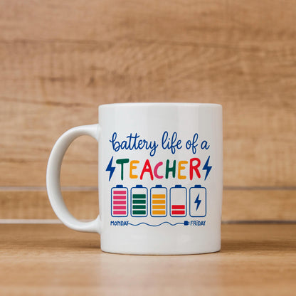 Funny Teacher Mug - Colorful Battery Graphic Ceramic Coffee Cup | Teacher Appreciation Gift Joyful Moose
