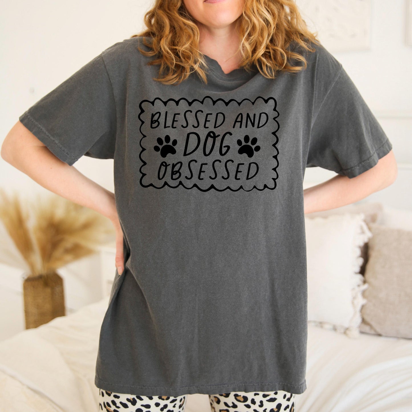 Dog Lover T-Shirt - Blessed & Dog Obsessed Comfort Colors Tee With Paw Prints Joyful Moose