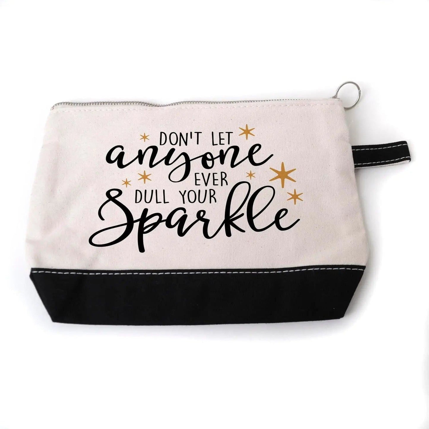 Inspirational Cosmetic Bag - Zipper Pouch - Pencil Case - Gold Sparkle Joyful Moose