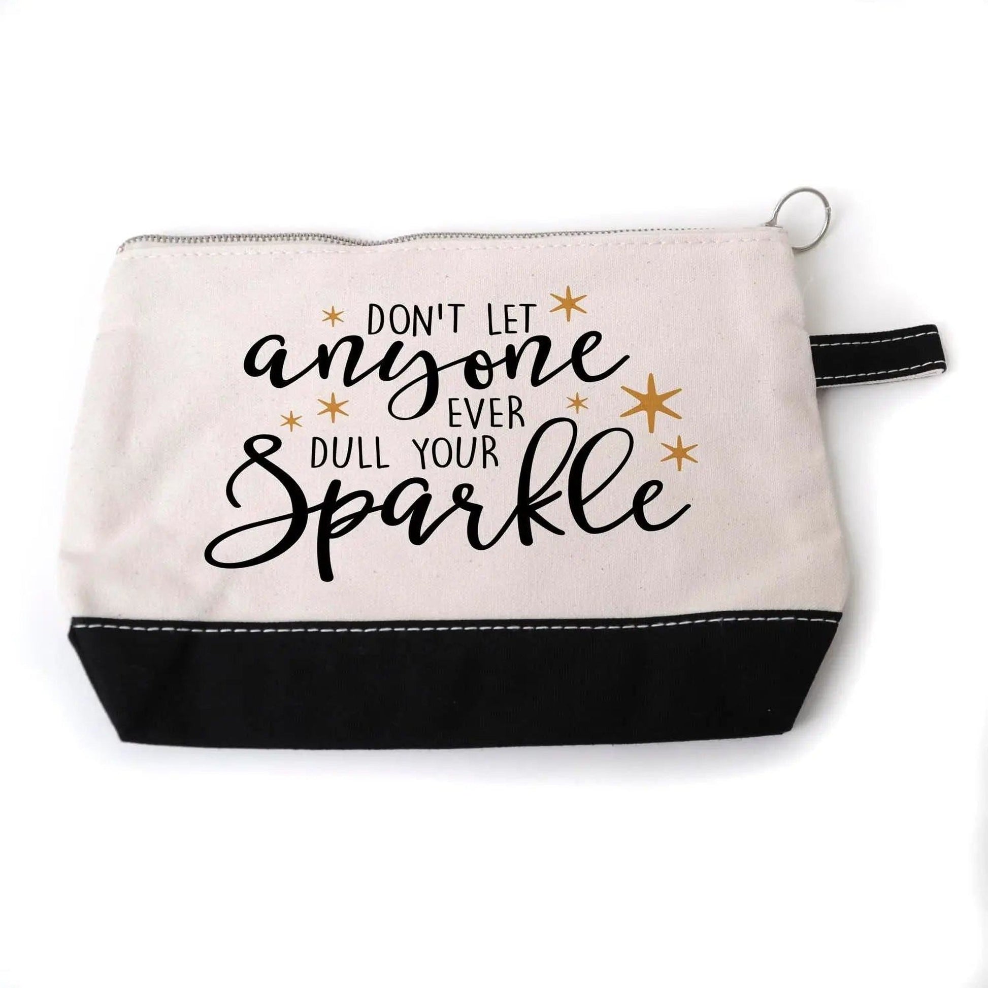 Inspirational Cosmetic Bag - Zipper Pouch - Pencil Case - Gold Sparkle Joyful Moose