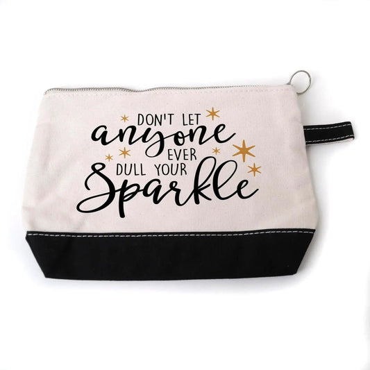 Inspirational Cosmetic Bag - Zipper Pouch - Pencil Case - Gold Sparkle Joyful Moose