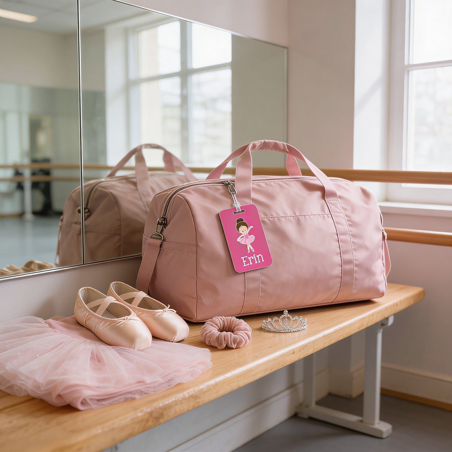 Ballet Bag Tag – Pink Girls Luggage Tag | Custom Ballerina Backpack ID Label Joyful Moose