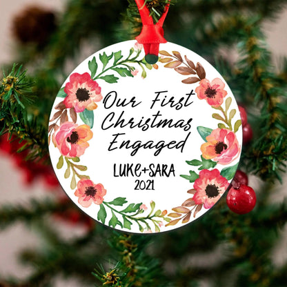 Engagement Ornament, Personalized Christmas Ornament, First Christmas Engaged Ornament Joyful Moose