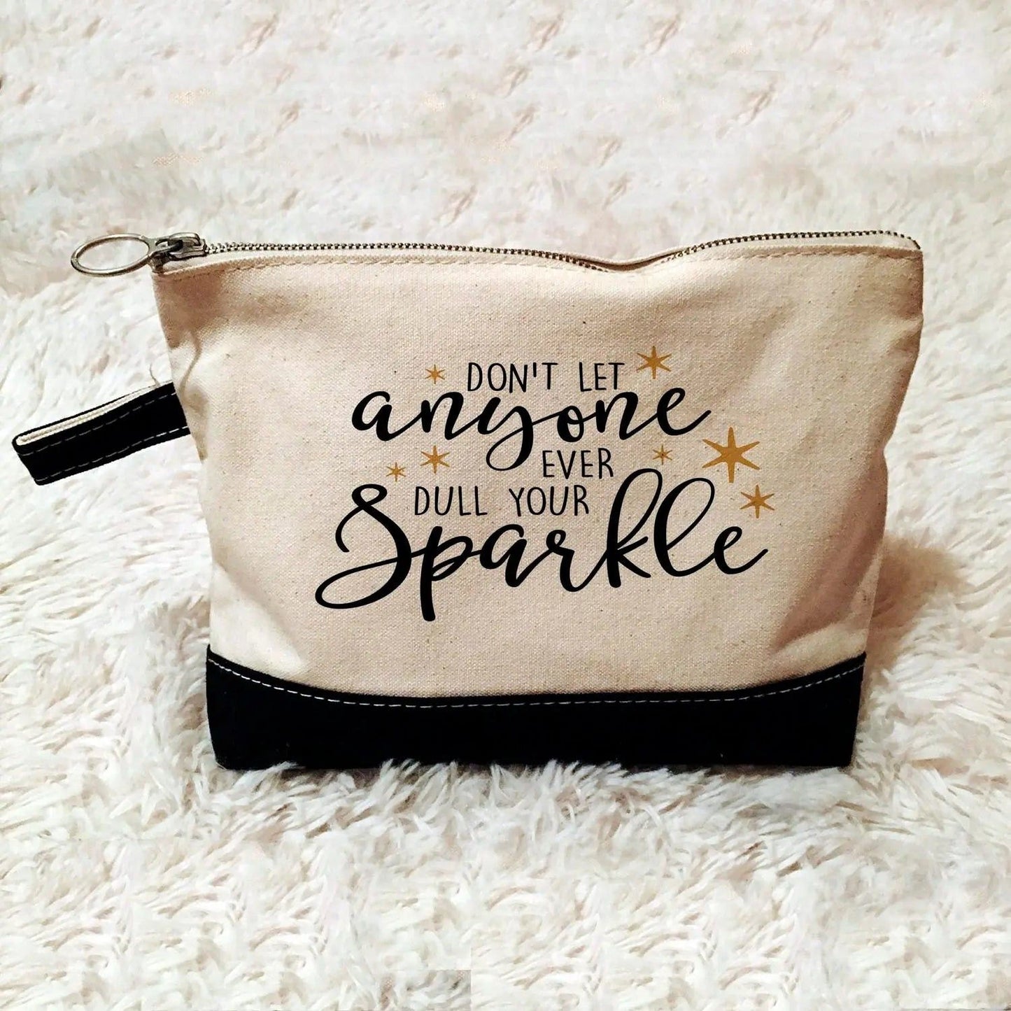Inspirational Cosmetic Bag - Zipper Pouch - Pencil Case - Gold Sparkle Joyful Moose