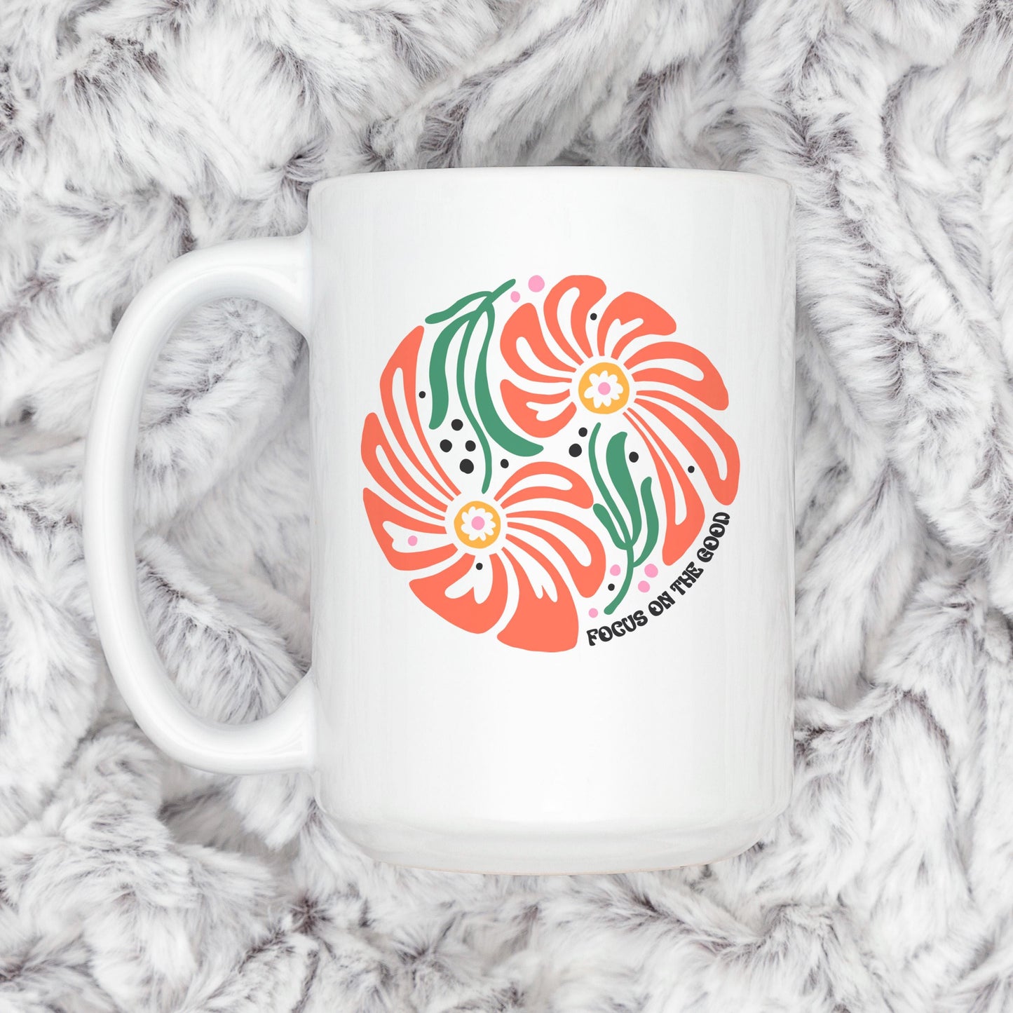 Floral Ceramic Mug – Inspirational Coffee Cup with Motivational Flower Pattern Joyful Moose