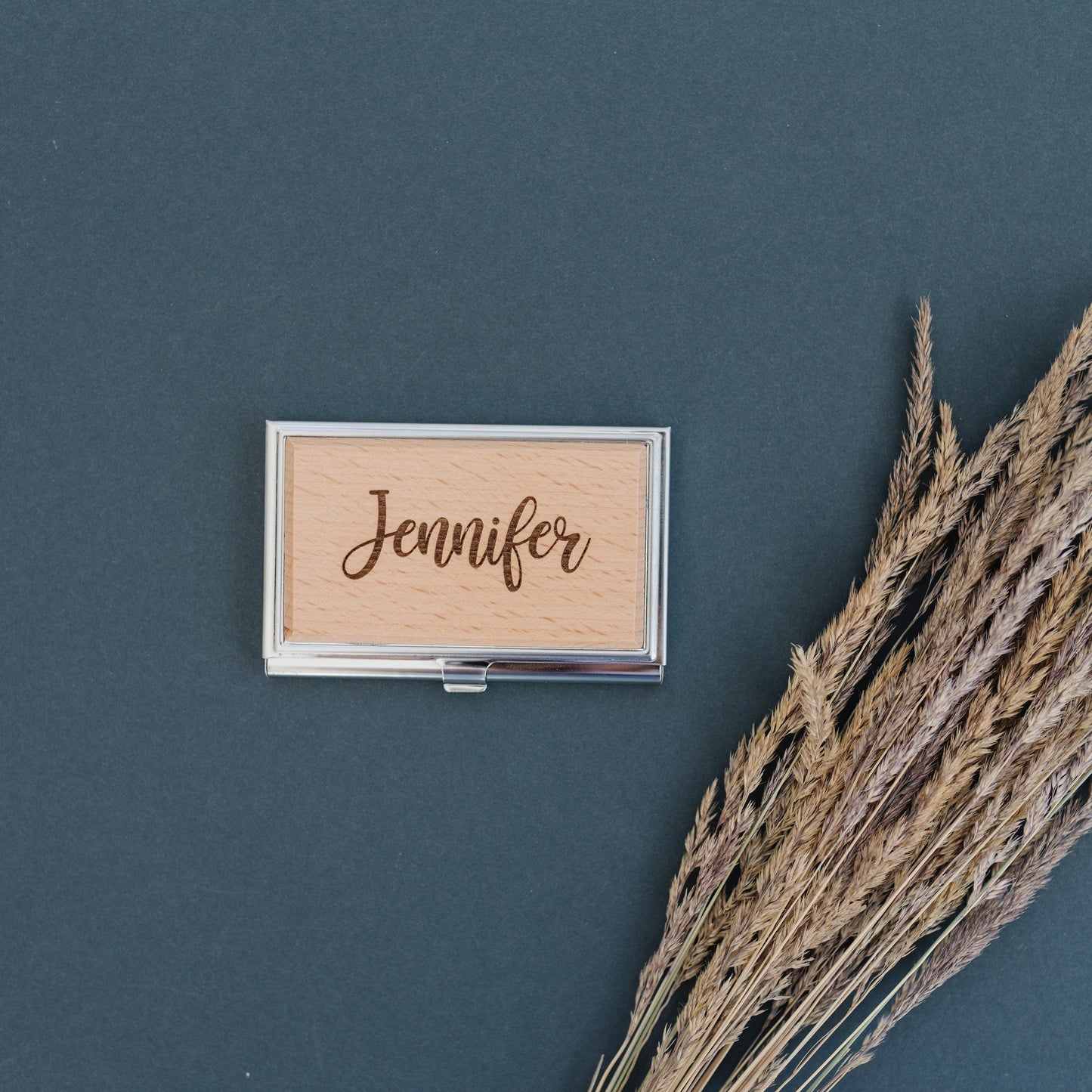 Engraved Bamboo Card Holder – Personalized Wood Business Case, Gift for Professionals Joyful Moose