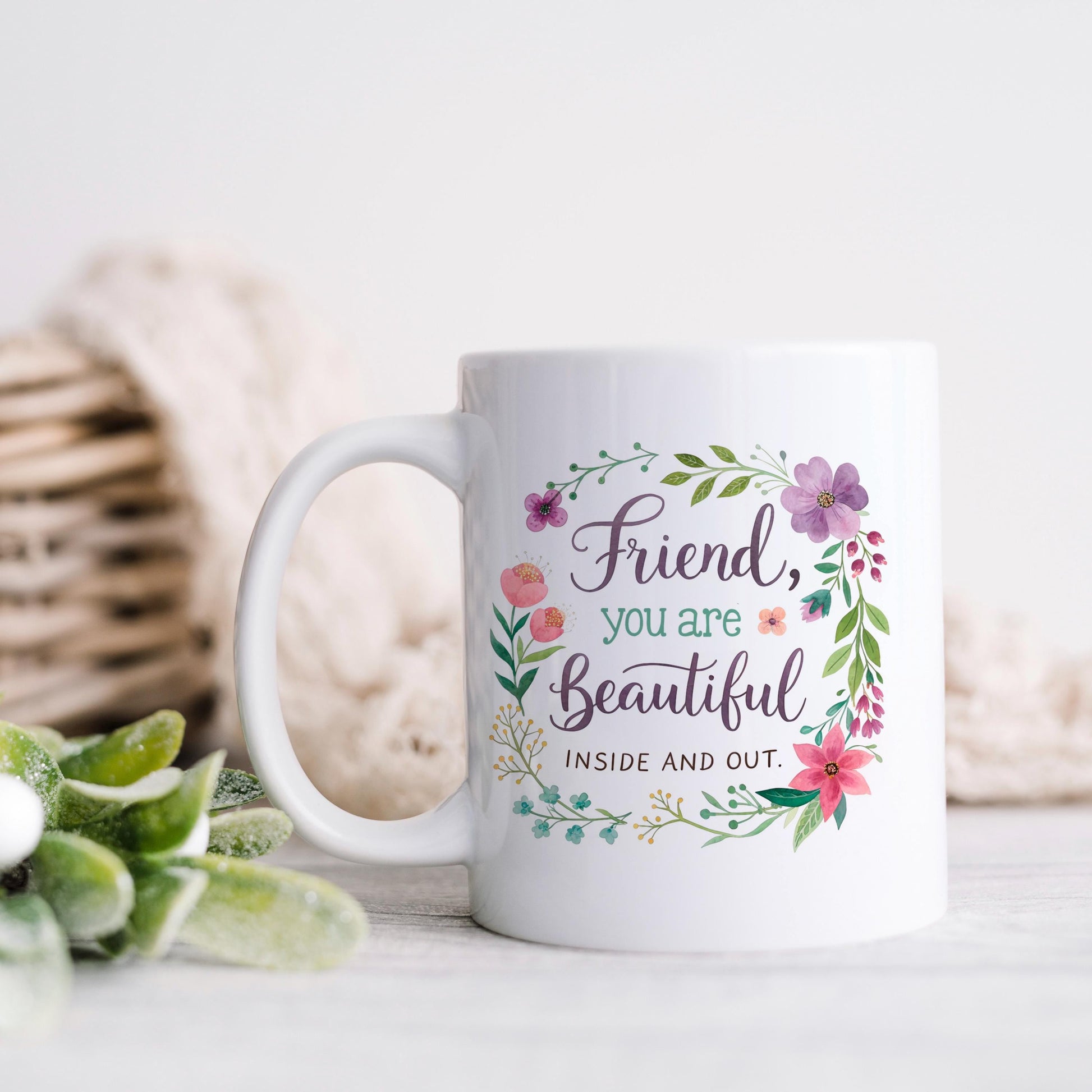 Inspirational Friend Mug – Floral Coffee Cup with Positive Affirmation for Her Joyful Moose