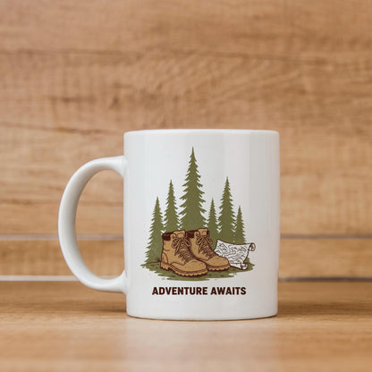 Adventure Mug – Rustic Hiking Coffee Cup | Camping Ceramic Mug, Outdoor Lover Gift Joyful Moose