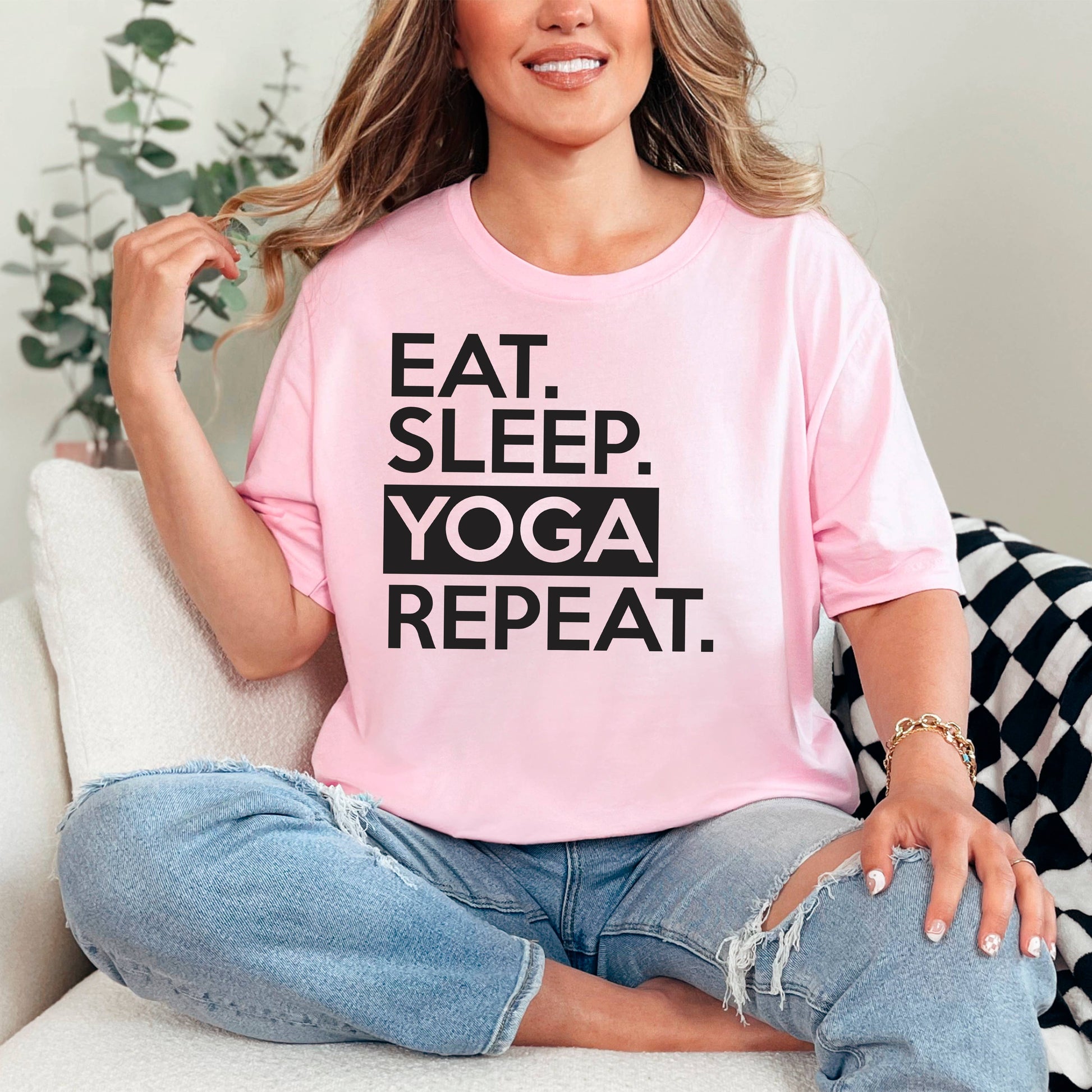 Yoga Graphic Tees Women | Eat Sleep Yoga Repeat Tee Joyful Moose