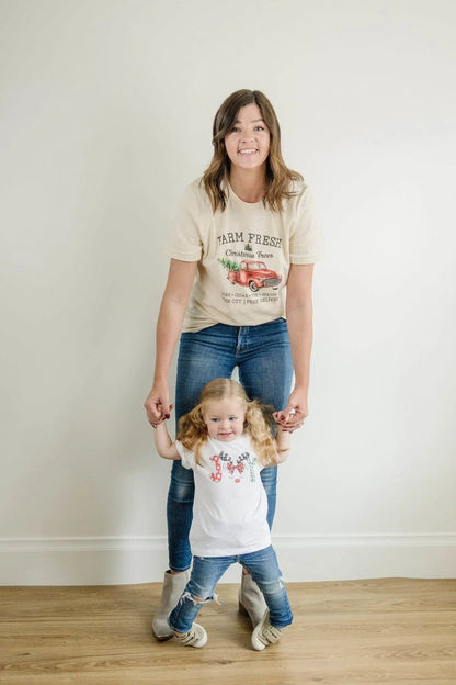 Farm Fresh Christmas Trees Tshirt, Christmas shirt, Vintage Design Red Pickup Truck christmas shirts Joyful Moose