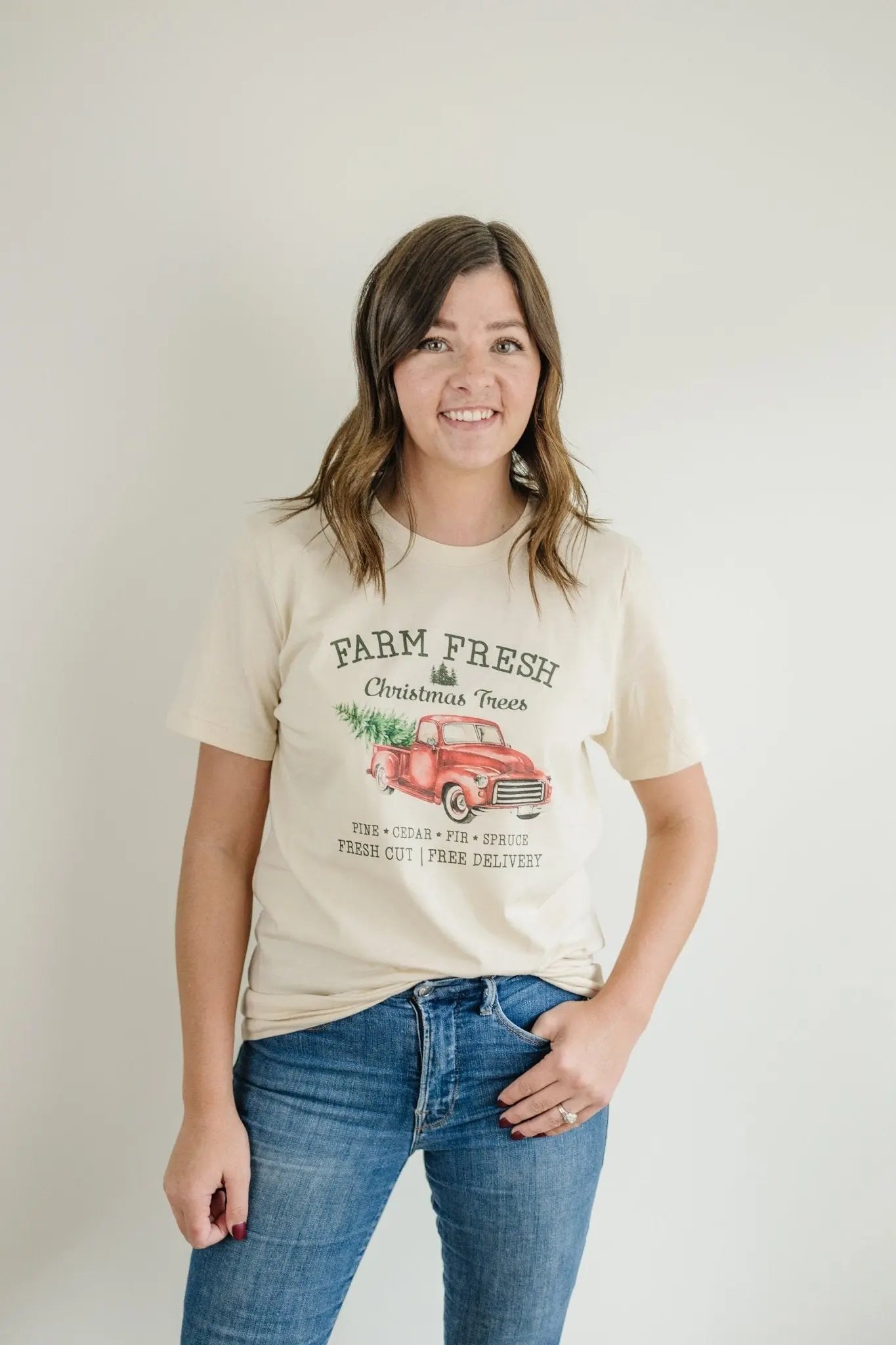 Farm Fresh Christmas Trees Tshirt, Christmas shirt, Vintage Design Red Pickup Truck christmas shirts Joyful Moose