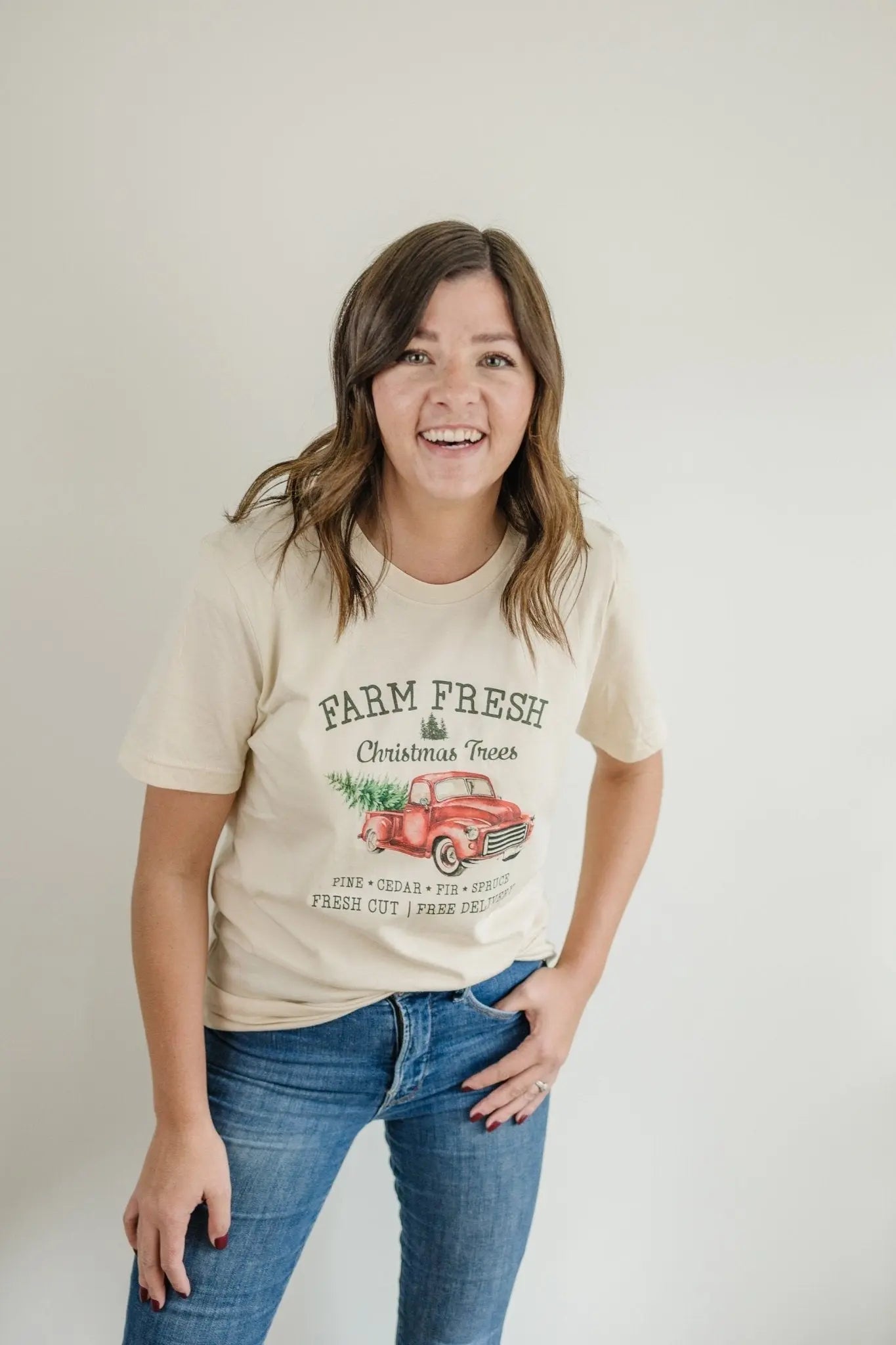 Farm Fresh Christmas Trees Tshirt, Christmas shirt, Vintage Design Red Pickup Truck christmas shirts Joyful Moose