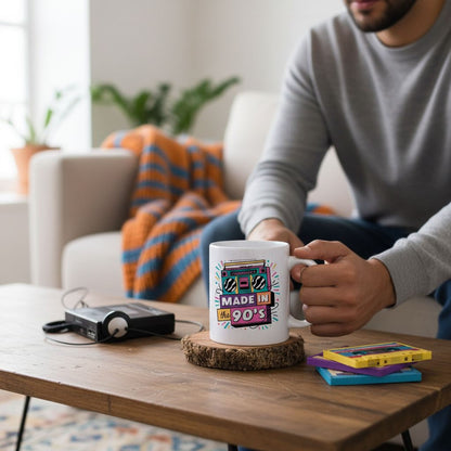 90s Nostalgia Mug – Retro Coffee Cup | Vintage Ceramic Hot Beverage Cup, Dishwasher Safe Joyful Moose