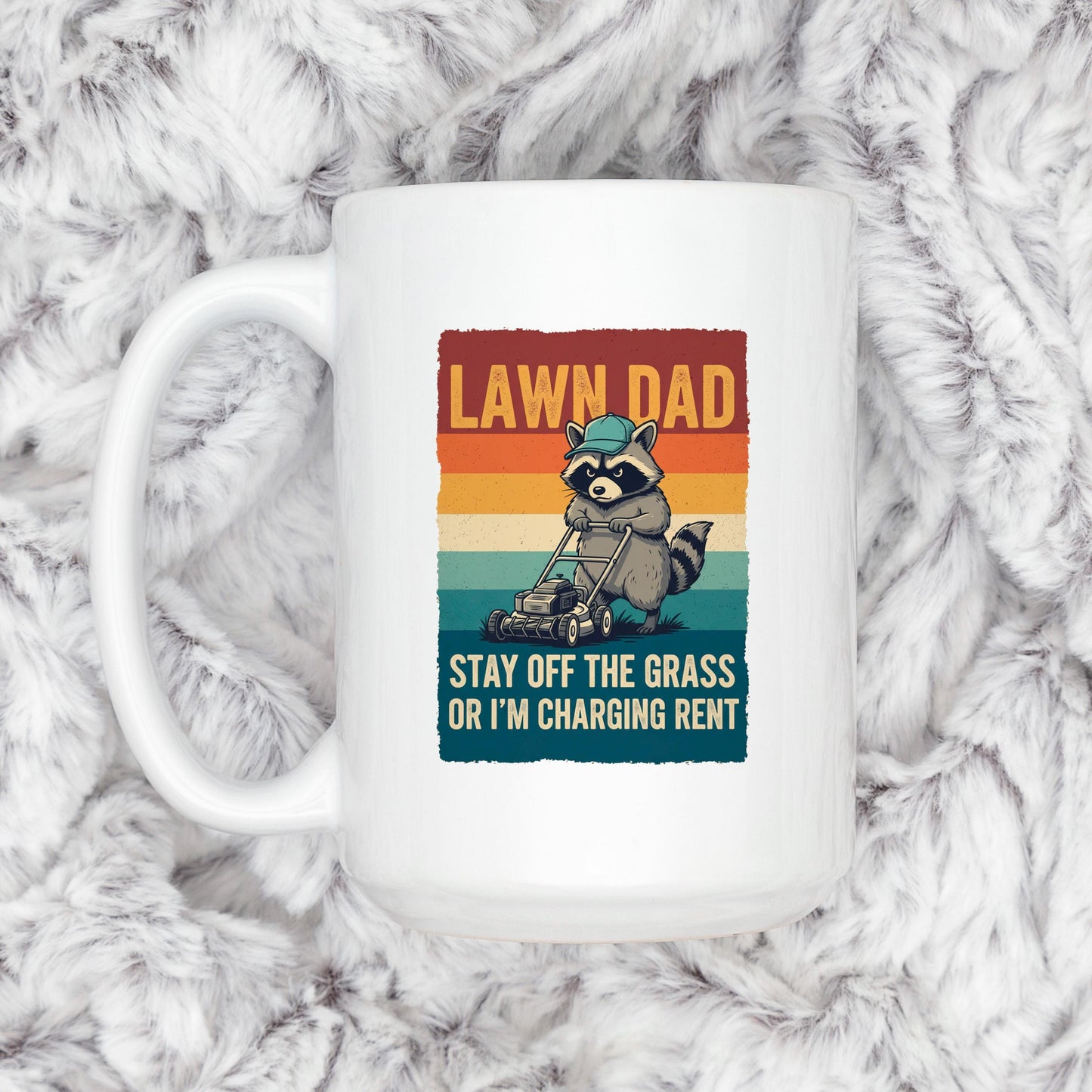 Funny Dad Mug - Vintage Raccoon Coffee Cup | Lawn Care Gift, Dad Humor Present Joyful Moose