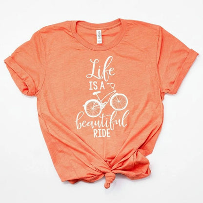 Bicycle Tshirt - Life is Beautiful Ride Quote - Graphic Tee Bicycle Gift Joyful Moose