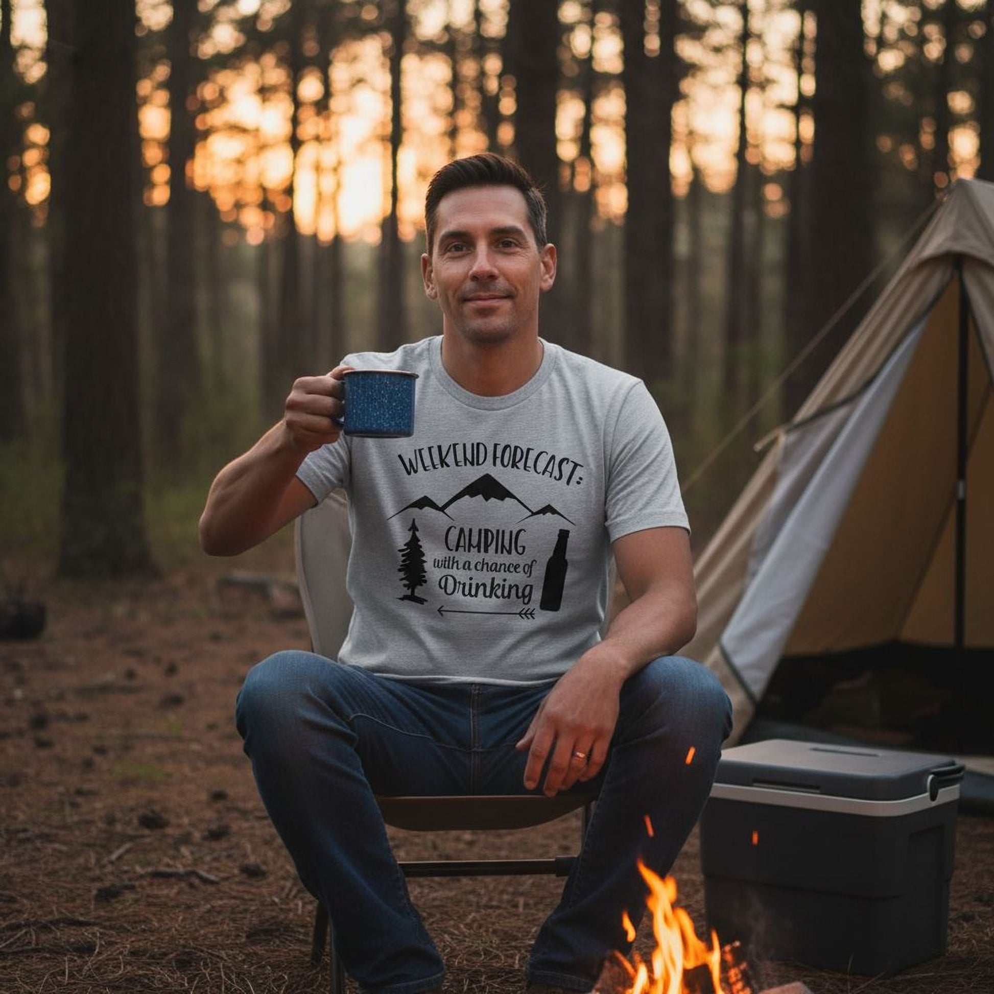 Camping Shirt Camp Beer Bottle Campfire T-shirt Weekend Forecast Camping with a Chance of Drinking Joyful Moose