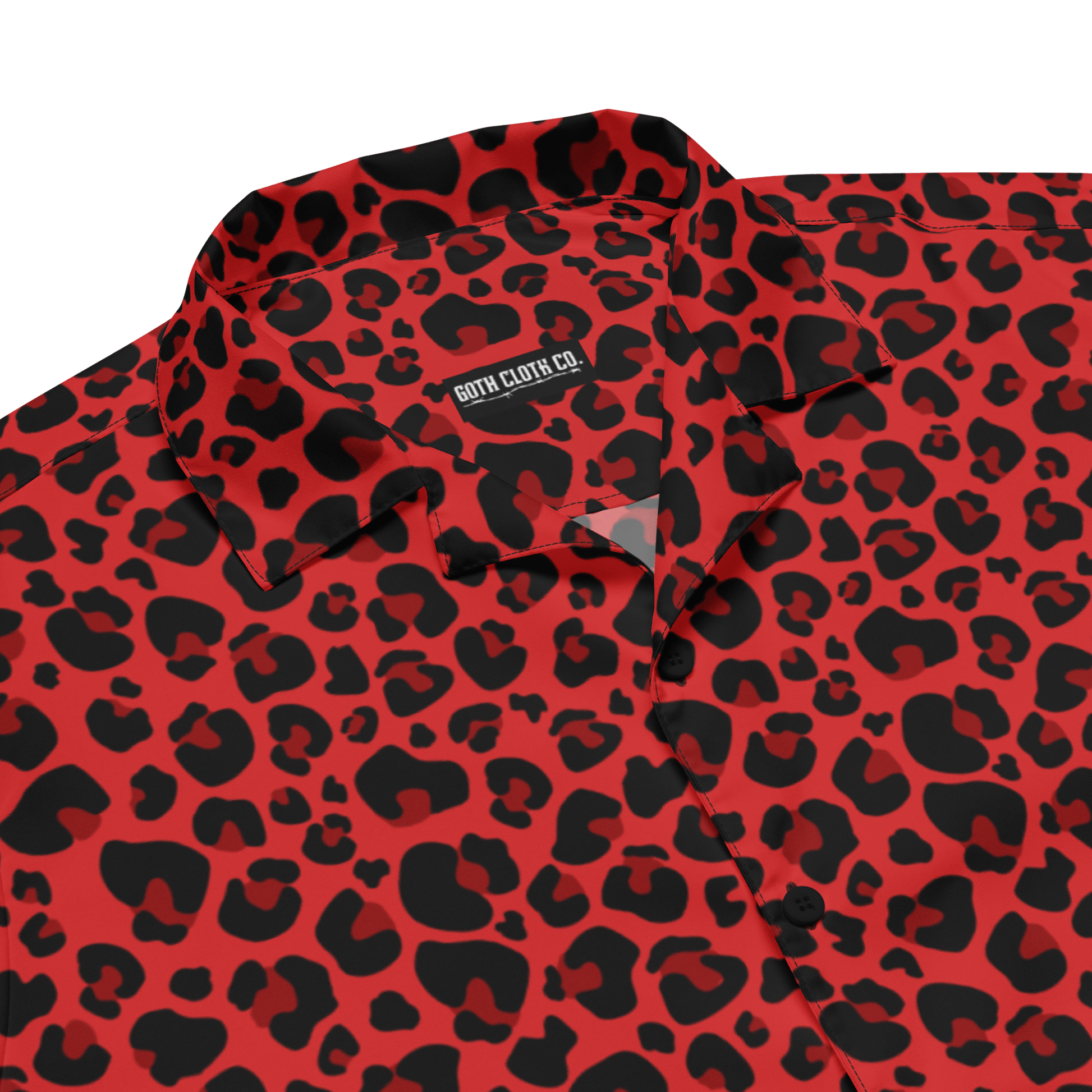 Feline Fever Red Cheetah Button-Up Shirt Goth Cloth Co.
