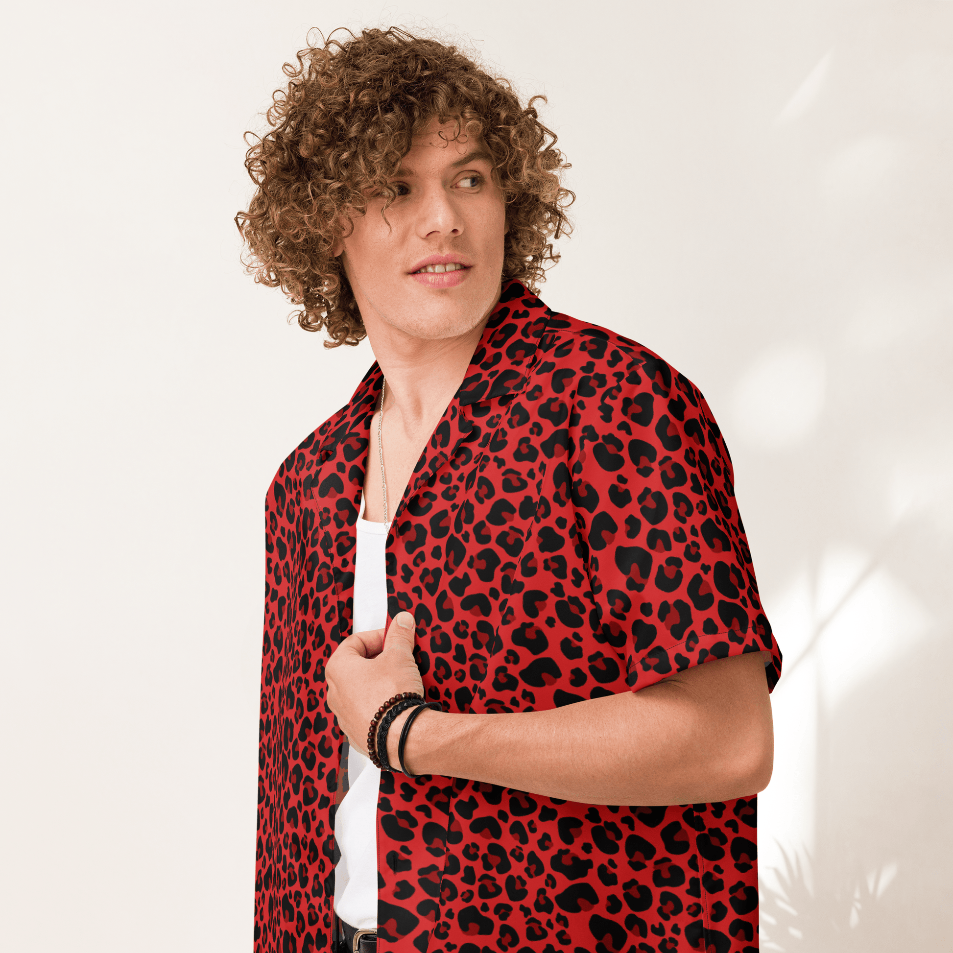 Feline Fever Red Cheetah Button-Up Shirt Goth Cloth Co.