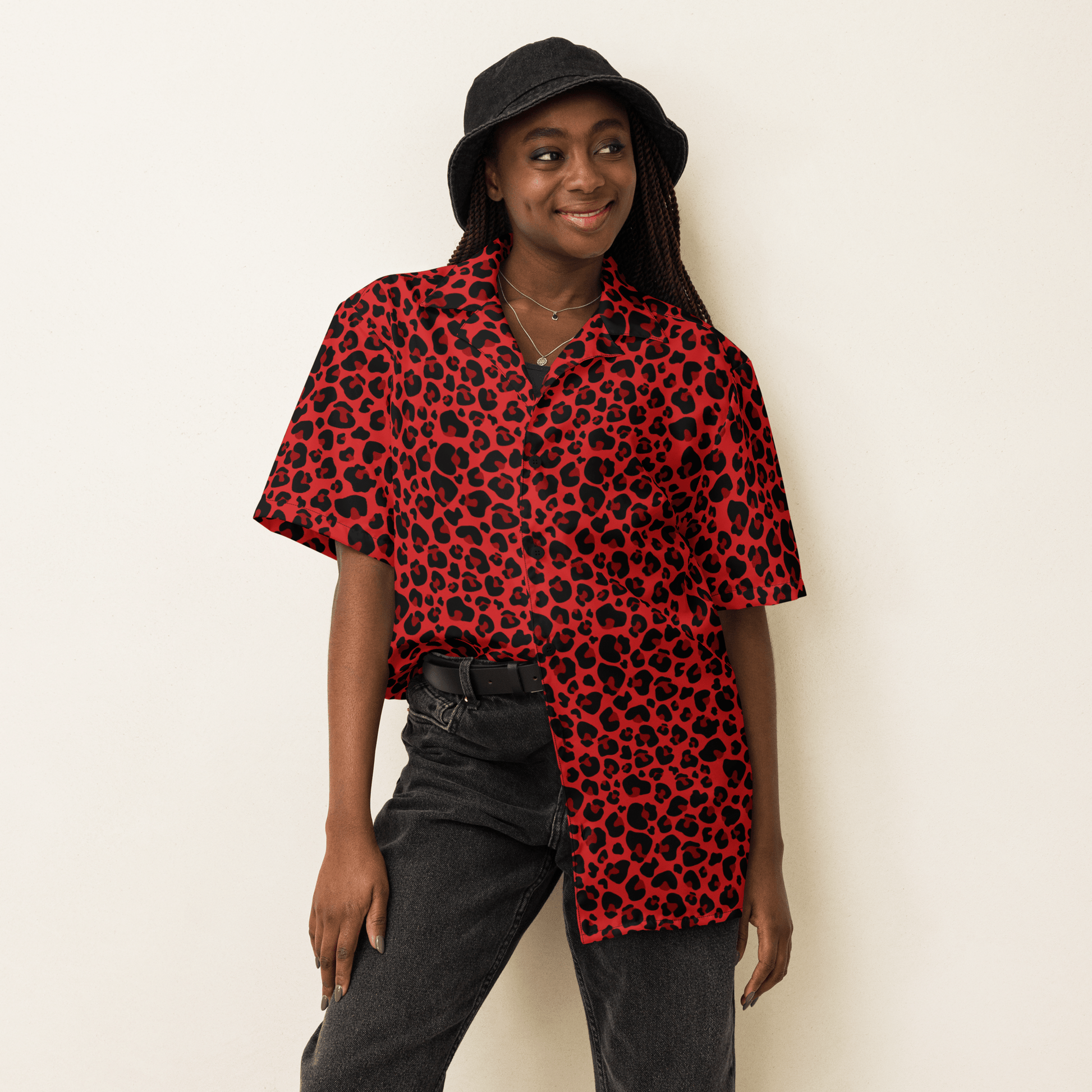 Feline Fever Red Cheetah Button-Up Shirt Goth Cloth Co.