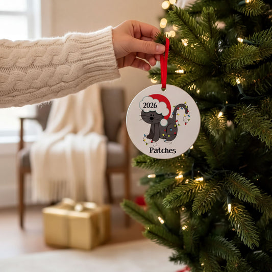 Cat Christmas Ornament - Personalized Christmas Ornament for Cat - Orange Tabby Cat Joyful Moose
