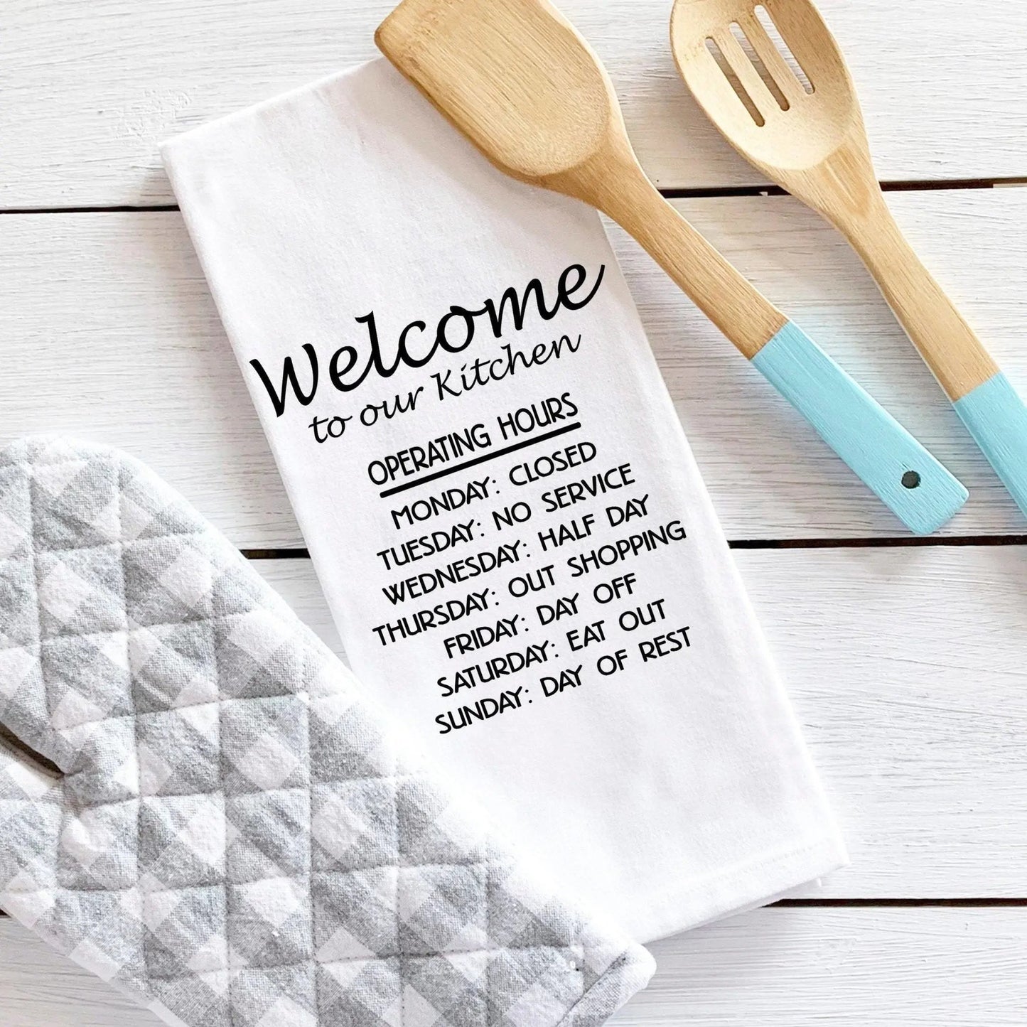 Funny Kitchen Decor gift for women, tea towel, Holiday Gift for her, new home gift, funny cooking gifts, funny flour sack towel Joyful Moose