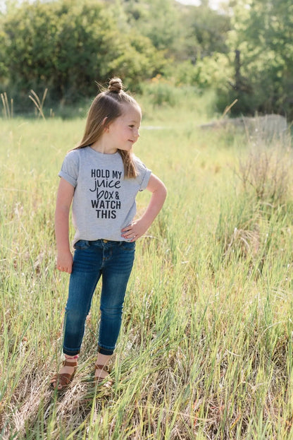 Funny Toddler Tshirt, Hold my juice box and watch this Kids shirt Joyful Moose