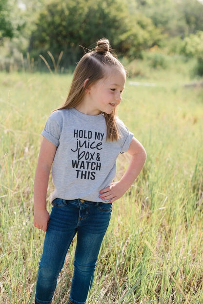 Funny Toddler Tshirt, Hold my juice box and watch this Kids shirt Joyful Moose