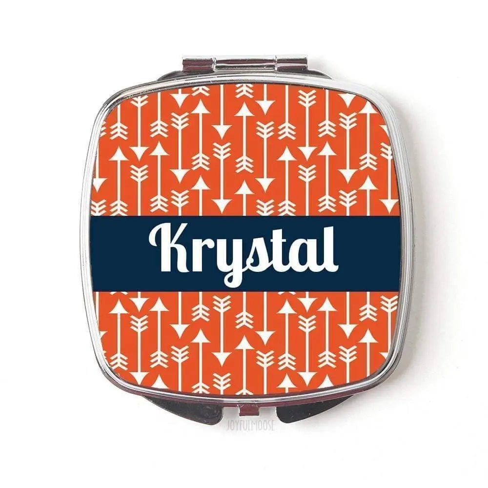 Geometric Arrow Personalized Purse Mirror - Orange & Navy Joyful Moose