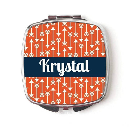 Geometric Arrow Personalized Purse Mirror - Orange & Navy Joyful Moose