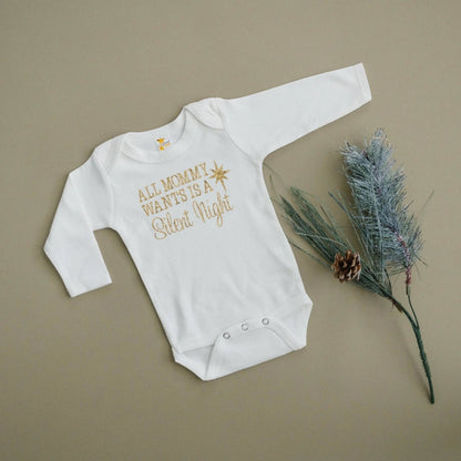 Gold Christmas Baby Tshirt - Newborn Baby Gift - Silent Night Gold Baby Outfit Joyful Moose