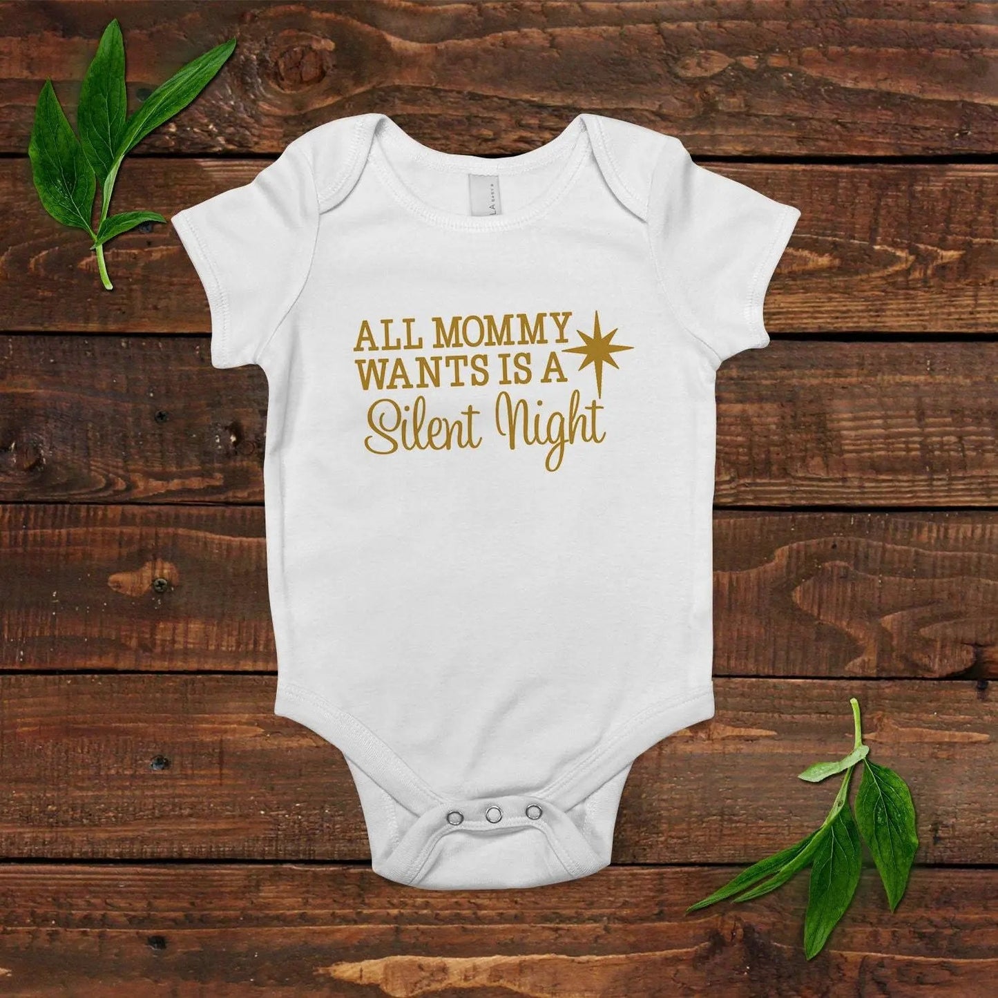 Gold Christmas Baby Tshirt - Newborn Baby Gift - Silent Night Gold Baby Outfit Joyful Moose