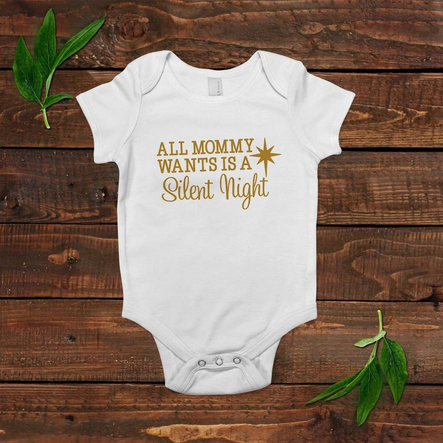 Gold Christmas Baby Tshirt - Newborn Baby Gift - Silent Night Gold Baby Outfit Joyful Moose