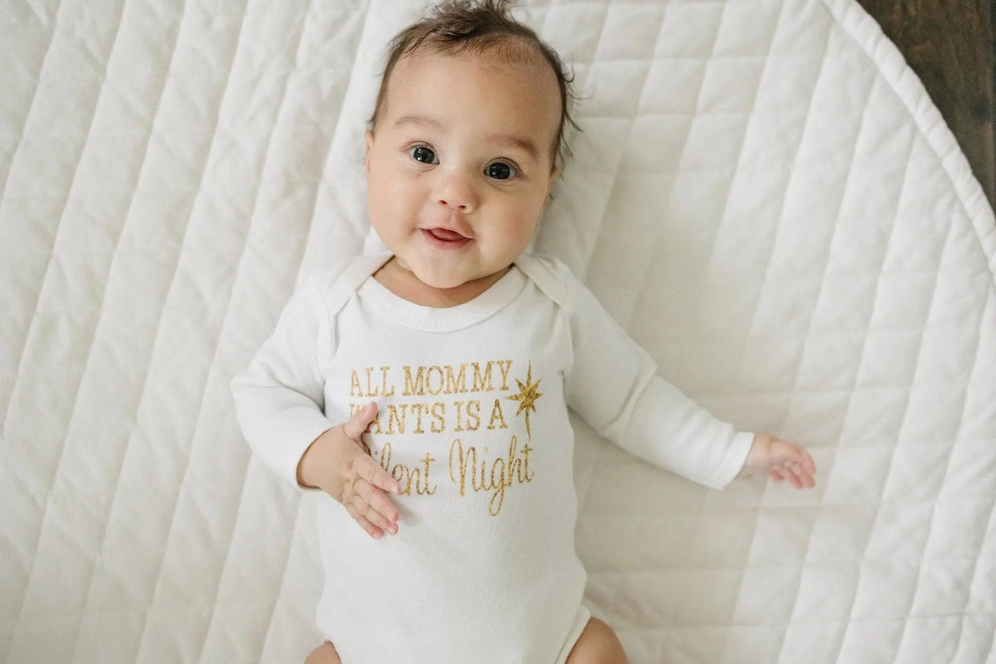 Gold Christmas Baby Tshirt - Newborn Baby Gift - Silent Night Gold Baby Outfit Joyful Moose