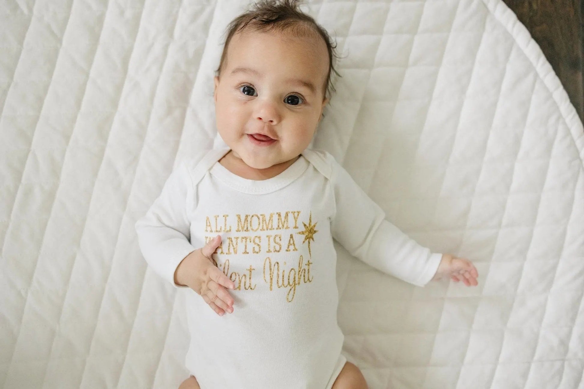 Gold Christmas Baby Tshirt - Newborn Baby Gift - Silent Night Gold Baby Outfit Joyful Moose
