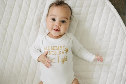 Gold Christmas Baby Tshirt - Newborn Baby Gift - Silent Night Gold Baby Outfit Joyful Moose