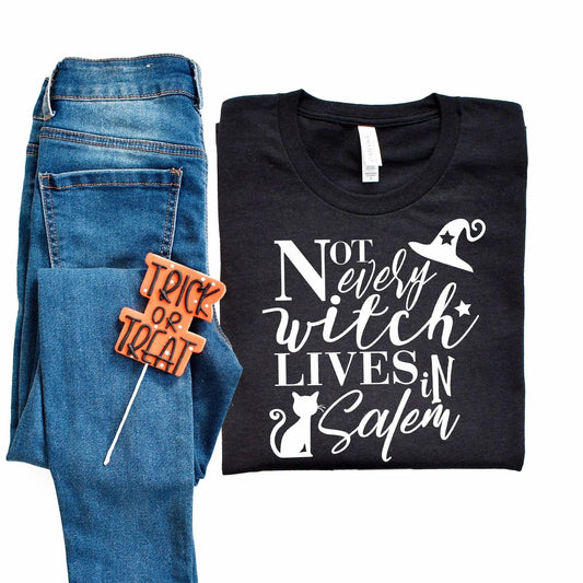 Halloween Tshirt, Not Every Witch Lives in Salem with Cat T-shirt Joyful Moose