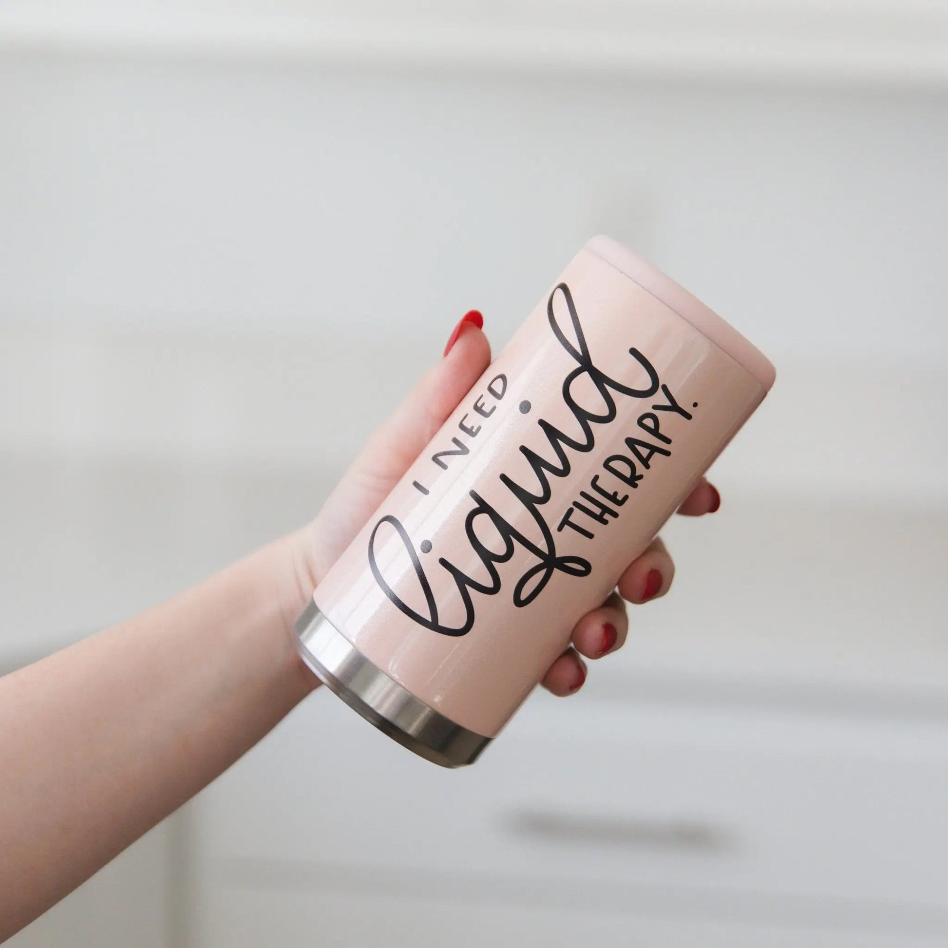 I Need Liquid Therapy Skinny Can Holder, Glitter Skinny Can Holder, skinny can cooler, funny slim can cooler Joyful Moose