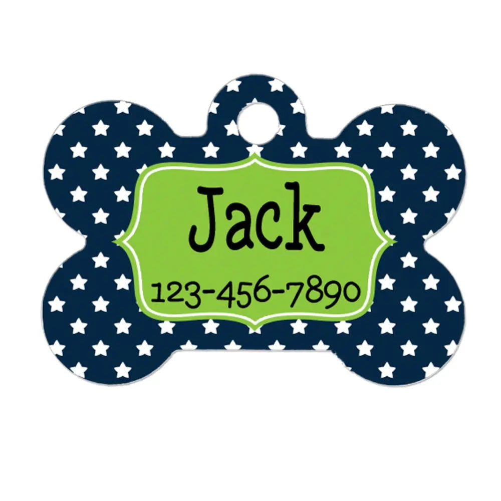 Pet Tag for Dogs  - Star Pet Tag - Custom Pet Tag - Dog Pet Tag - Navy Blue & Lime Green Personalized Pet Tag Joyful Moose