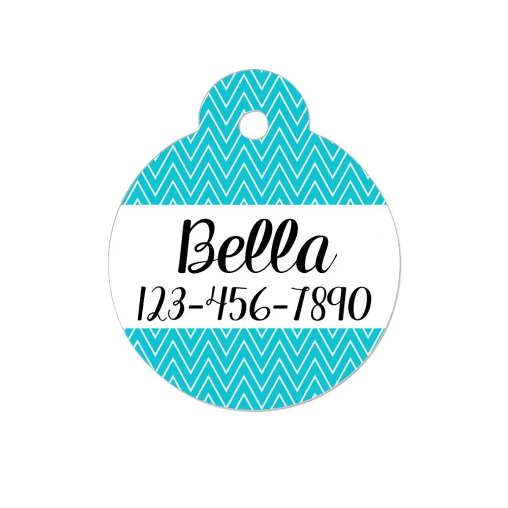 Personalized Cat ID Tag - Personalized Cat Name Tag - Custom Cat ID Tag - Chevron Name Tag - Cat ID Tag - Cat Collar Name Tag - Turquoise Joyful Moose