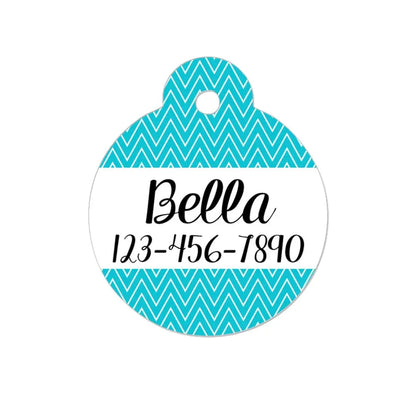 Personalized Cat ID Tag - Personalized Cat Name Tag - Custom Cat ID Tag - Chevron Name Tag - Cat ID Tag - Cat Collar Name Tag - Turquoise Joyful Moose