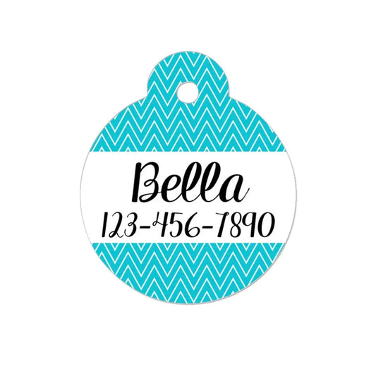 Personalized Cat ID Tag - Personalized Cat Name Tag - Custom Cat ID Tag - Chevron Name Tag - Cat ID Tag - Cat Collar Name Tag - Turquoise Joyful Moose