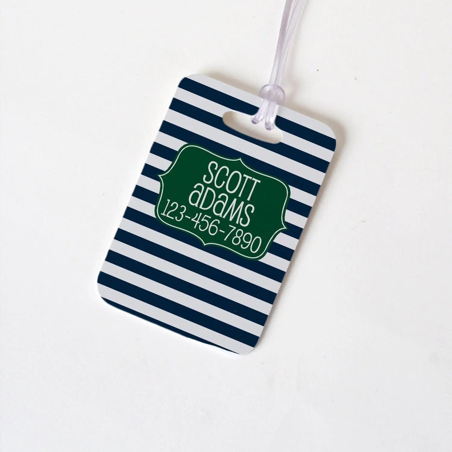 Custom Bag Tag - Backpack Name Tag - Personalized Back to School Green Navy Joyful Moose