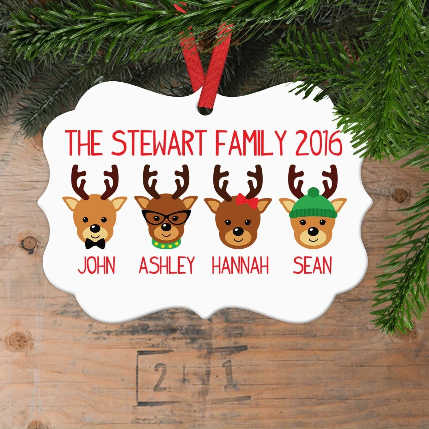 Christmas Ornament Reindeer - Custom Family of 4 Gift Idea under 15 - Black Friday Shopping Christmas Ornaments Joyful Moose