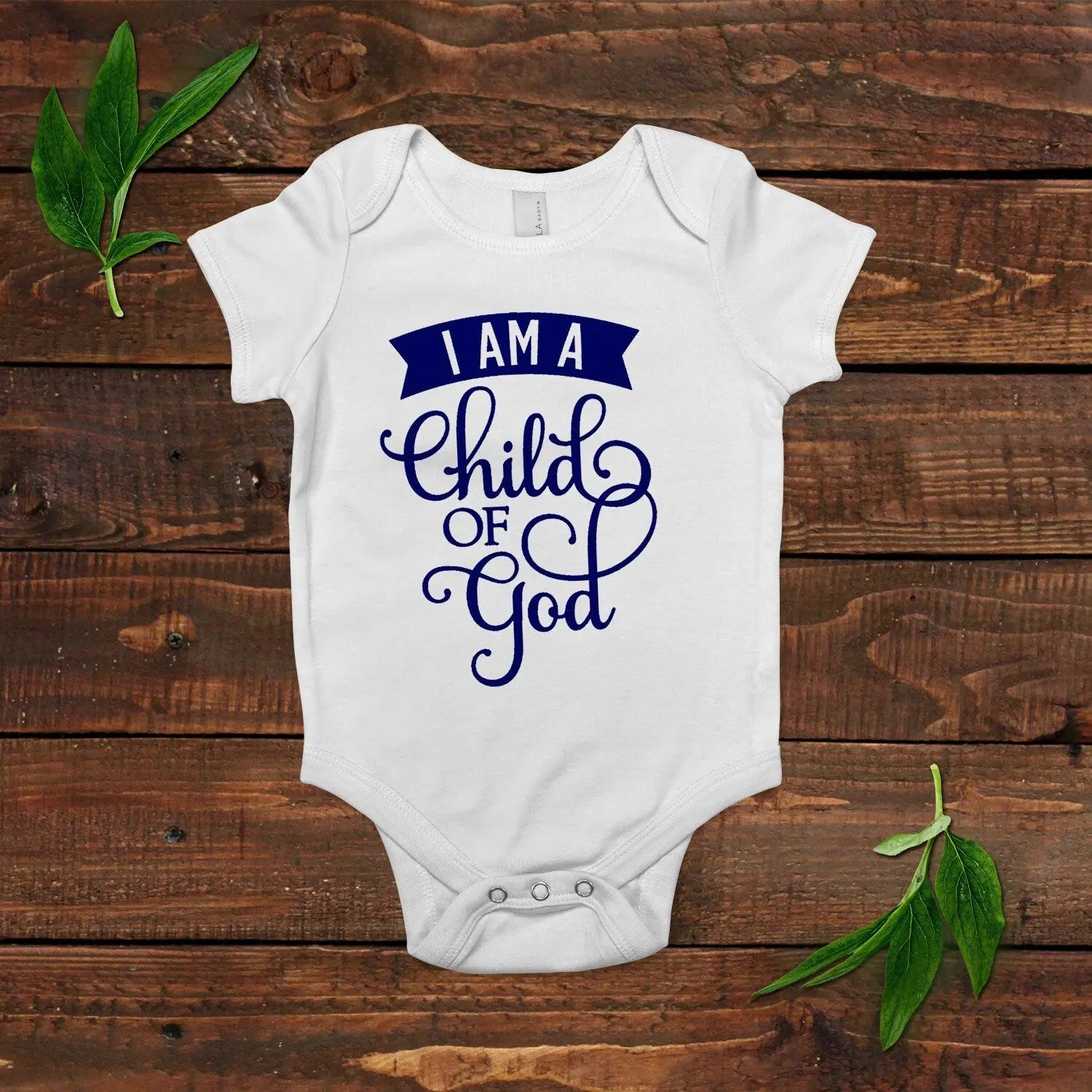 Baby Boy Bodysuit - Blue Baby Shirt - I am a child of God - Newborn Baby Boy Gift Joyful Moose