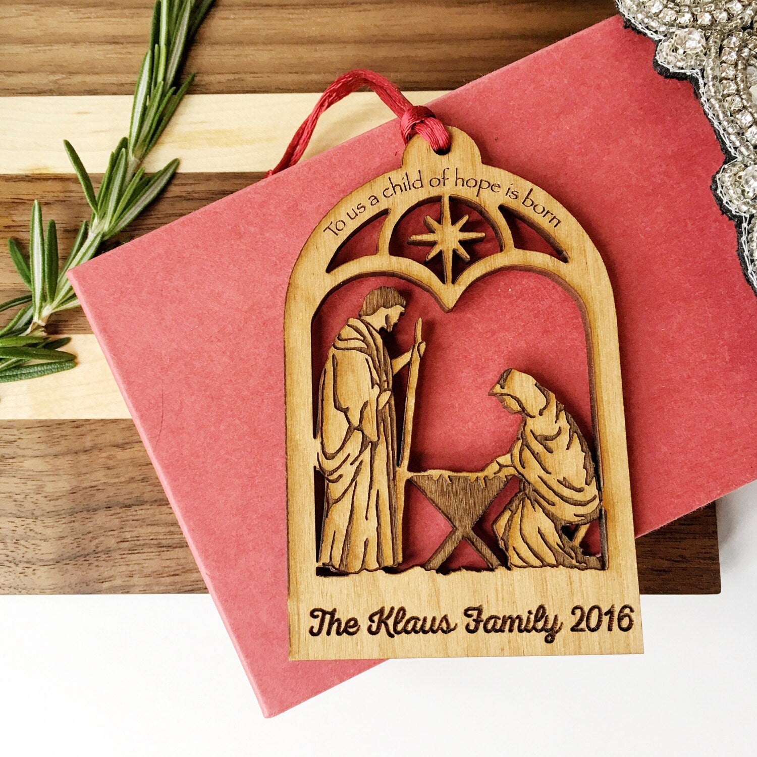 Personalized Nativity Ornament | Christian Holiday Keepsake - Wooden Christmas Tree Decoration Joyful Moose